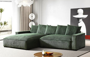 English Elm 106.7-Inch Corduroy Sectional Sofa with Deep Seats Down Feather Fill Modular Living Room Dark Green Left Facing B2735S00070