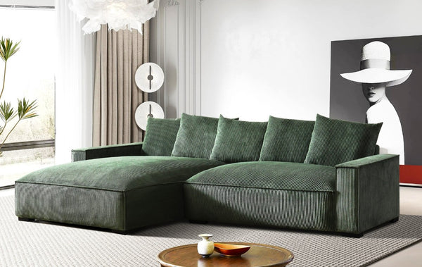 English Elm 106.7-Inch Corduroy Sectional Sofa with Deep Seats Down Feather Fill Modular Living Room Dark Green Left Facing B2735S00070