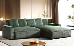 English Elm 106.7-Inch Corduroy Sectional Sofa with Deep Seats Down Feather Fill Modular Living Room Dark Green Right Facing B2735S00071