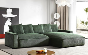 English Elm 106.7-Inch Corduroy Sectional Sofa with Deep Seats Down Feather Fill Modular Living Room Dark Green Right Facing B2735S00071