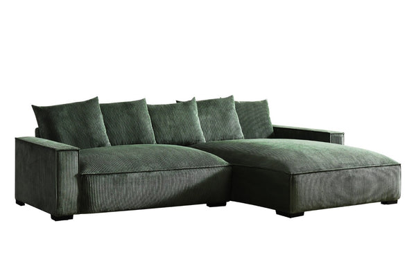 English Elm 106.7-Inch Corduroy Sectional Sofa with Deep Seats Down Feather Fill Modular Living Room Dark Green Right Facing B2735S00071
