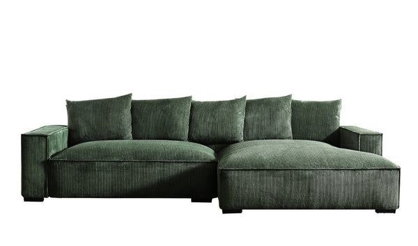 English Elm 106.7-Inch Corduroy Sectional Sofa with Deep Seats Down Feather Fill Modular Living Room Dark Green Right Facing B2735S00071