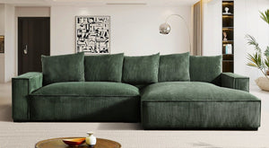 English Elm 106.7-Inch Corduroy Sectional Sofa with Deep Seats Down Feather Fill Modular Living Room Dark Green Right Facing B2735S00071