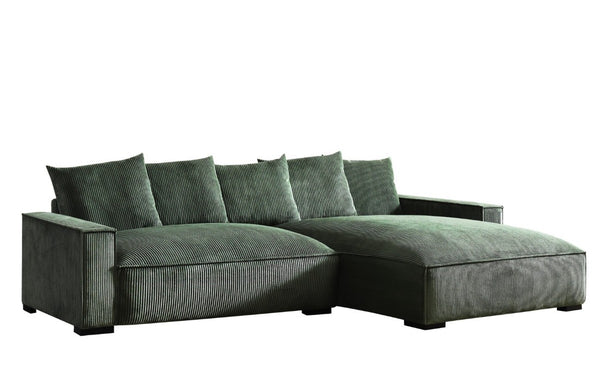English Elm 106.7-Inch Corduroy Sectional Sofa with Deep Seats Down Feather Fill Modular Living Room Dark Green Right Facing B2735S00071