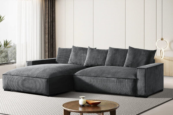 English Elm 106.7-Inch Corduroy Sectional Sofa with Deep Seats Down Feather Fill Modular Living Room Gray Left Facing B2735S00072