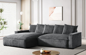 English Elm 106.7-Inch Corduroy Sectional Sofa with Deep Seats Down Feather Fill Modular Living Room Gray Left Facing B2735S00072
