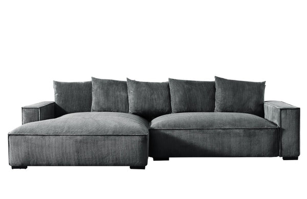 English Elm 106.7-Inch Corduroy Sectional Sofa with Deep Seats Down Feather Fill Modular Living Room Gray Left Facing B2735S00072