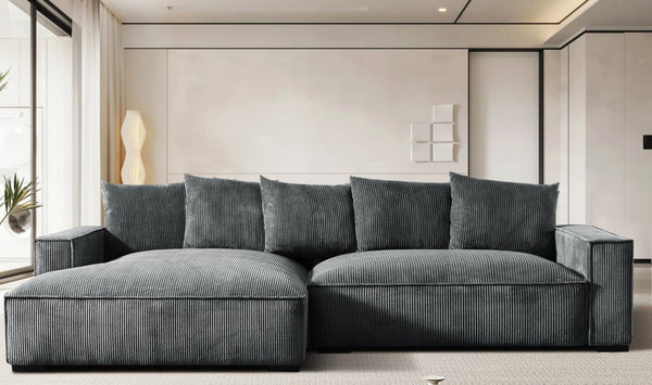 English Elm 106.7-Inch Corduroy Sectional Sofa with Deep Seats Down Feather Fill Modular Living Room Gray Left Facing B2735S00072