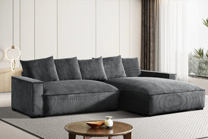 English Elm 106.7-Inch Corduroy Sectional Sofa with Deep Seats Down Feather Fill Modular Living Room Gray Right Facing B2735S00073