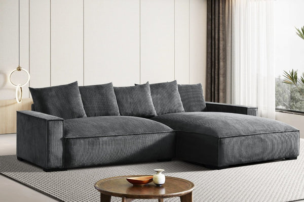 English Elm 106.7-Inch Corduroy Sectional Sofa with Deep Seats Down Feather Fill Modular Living Room Gray Right Facing B2735S00073