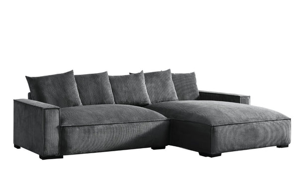 English Elm 106.7-Inch Corduroy Sectional Sofa with Deep Seats Down Feather Fill Modular Living Room Gray Right Facing B2735S00073