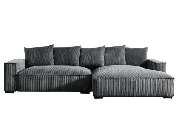English Elm 106.7-Inch Corduroy Sectional Sofa with Deep Seats Down Feather Fill Modular Living Room Gray Right Facing B2735S00073
