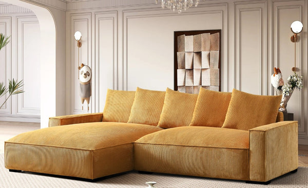English Elm 106.7-Inch Corduroy Sectional Sofa with Deep Seats Down Feather Fill Modular Living Room Ginger Left Facing B2735S00074