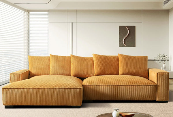 English Elm 106.7-Inch Corduroy Sectional Sofa with Deep Seats Down Feather Fill Modular Living Room Ginger Left Facing B2735S00074
