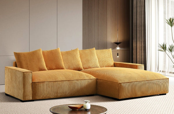 English Elm 106.7-Inch Corduroy Sectional Sofa with Deep Seats Down Feather Fill Modular Living Room Ginger Right Facing B2735S00075