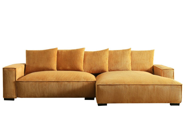 English Elm 106.7-Inch Corduroy Sectional Sofa with Deep Seats Down Feather Fill Modular Living Room Ginger Right Facing B2735S00075