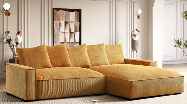English Elm 106.7-Inch Corduroy Sectional Sofa with Deep Seats Down Feather Fill Modular Living Room Ginger Right Facing B2735S00075