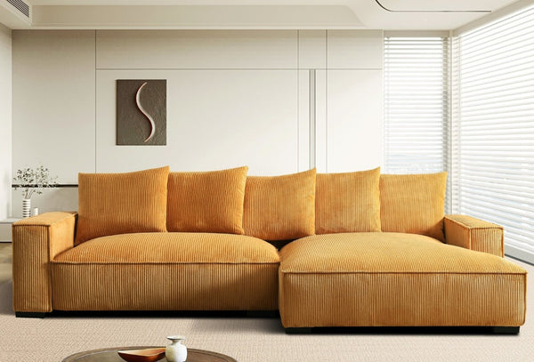 English Elm 106.7-Inch Corduroy Sectional Sofa with Deep Seats Down Feather Fill Modular Living Room Ginger Right Facing B2735S00075