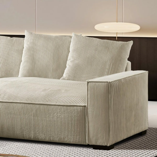 English Elm 106.7-Inch Corduroy Sectional Sofa with Deep Seats Down Feather Fill Modular Living Room Ivory Left Facing B2735S00076