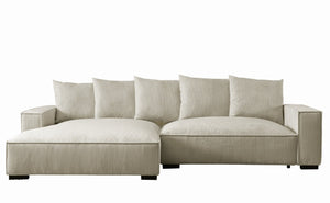 English Elm 106.7-Inch Corduroy Sectional Sofa with Deep Seats Down Feather Fill Modular Living Room Ivory Left Facing B2735S00076