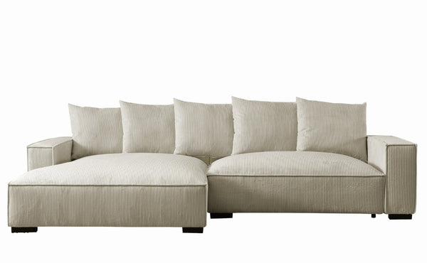 English Elm 106.7-Inch Corduroy Sectional Sofa with Deep Seats Down Feather Fill Modular Living Room Ivory Left Facing B2735S00076