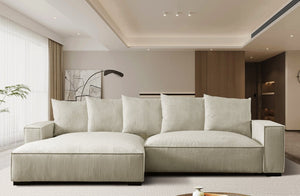 English Elm 106.7-Inch Corduroy Sectional Sofa with Deep Seats Down Feather Fill Modular Living Room Ivory Left Facing B2735S00076