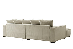 English Elm 106.7-Inch Corduroy Sectional Sofa with Deep Seats Down Feather Fill Modular Living Room Ivory Left Facing B2735S00076