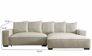 English Elm 106.7-Inch Corduroy Sectional Sofa with Deep Seats Down Feather Fill Modular Living Room Ivory Right Facing B2735S00077