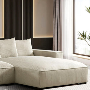 English Elm 106.7-Inch Corduroy Sectional Sofa with Deep Seats Down Feather Fill Modular Living Room Ivory Right Facing B2735S00077