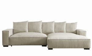 English Elm 106.7-Inch Corduroy Sectional Sofa with Deep Seats Down Feather Fill Modular Living Room Ivory Right Facing B2735S00077