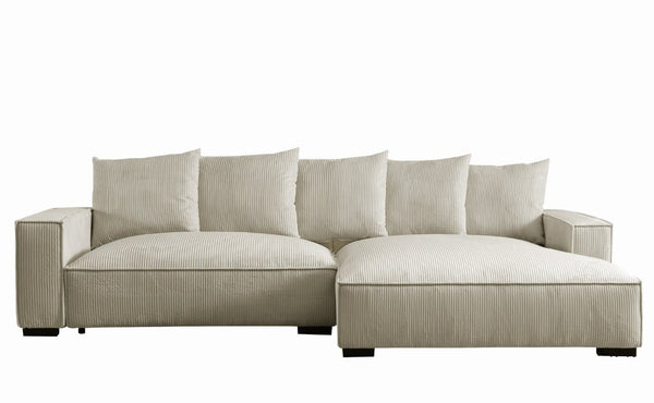 English Elm 106.7-Inch Corduroy Sectional Sofa with Deep Seats Down Feather Fill Modular Living Room Ivory Right Facing B2735S00077