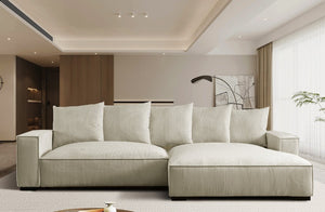 English Elm 106.7-Inch Corduroy Sectional Sofa with Deep Seats Down Feather Fill Modular Living Room Ivory Right Facing B2735S00077