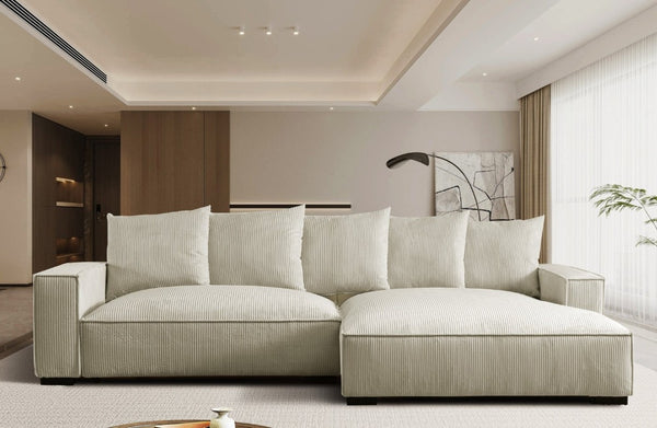 English Elm 106.7-Inch Corduroy Sectional Sofa with Deep Seats Down Feather Fill Modular Living Room Ivory Right Facing B2735S00077