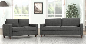 English Elm 2 Piece Mid-Century Fabric Sofa Set with Tapered Wood Legs for Modern Living Rooms Gray B2735S00078