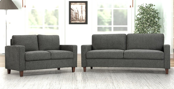 English Elm 2 Piece Mid-Century Fabric Sofa Set with Tapered Wood Legs for Modern Living Rooms Gray B2735S00078