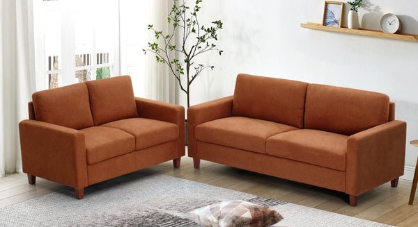English Elm 2 Piece Mid-Century Fabric Sofa Set with Tapered Wood Legs for Modern Living Rooms Orange B2735S00079