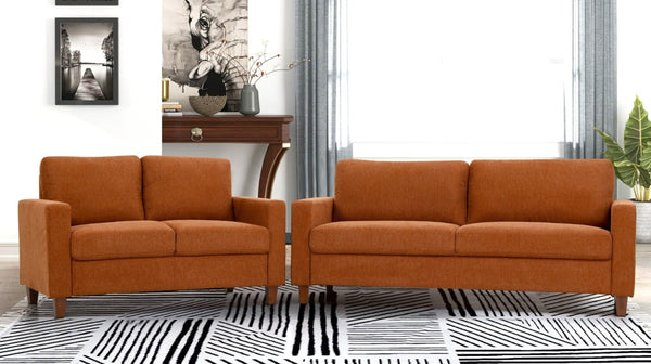 English Elm 2 Piece Mid-Century Fabric Sofa Set with Tapered Wood Legs for Modern Living Rooms Orange B2735S00079