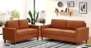 English Elm 2 Piece Mid-Century Fabric Sofa Set with Tapered Wood Legs for Modern Living Rooms Orange B2735S00079