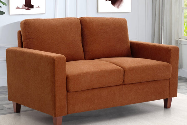 English Elm 2 Piece Mid-Century Fabric Sofa Set with Tapered Wood Legs for Modern Living Rooms Orange B2735S00079