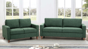 English Elm 2 Piece Mid-Century Fabric Sofa Set with Tapered Wood Legs for Modern Living Rooms Green B2735S00080