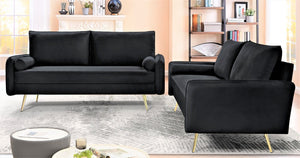 English Elm 2-Piece Velvet Sofa and Loveseat Set with Nailhead Trim Gold Legs Living Room Black B2735S00081