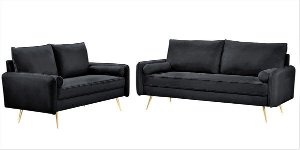 English Elm 2-Piece Velvet Sofa and Loveseat Set with Nailhead Trim Gold Legs Living Room Black B2735S00081