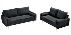 English Elm 2-Piece Velvet Sofa and Loveseat Set with Nailhead Trim Gold Legs Living Room Black B2735S00081