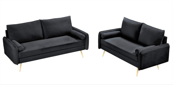 English Elm 2-Piece Velvet Sofa and Loveseat Set with Nailhead Trim Gold Legs Living Room Black B2735S00081