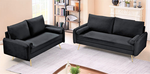 English Elm 2-Piece Velvet Sofa and Loveseat Set with Nailhead Trim Gold Legs Living Room Black B2735S00081