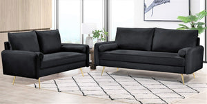 English Elm 2-Piece Velvet Sofa and Loveseat Set with Nailhead Trim Gold Legs Living Room Black B2735S00081