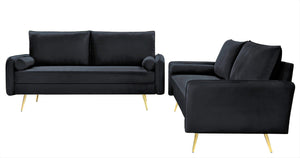English Elm 2-Piece Velvet Sofa and Loveseat Set with Nailhead Trim Gold Legs Living Room Black B2735S00081