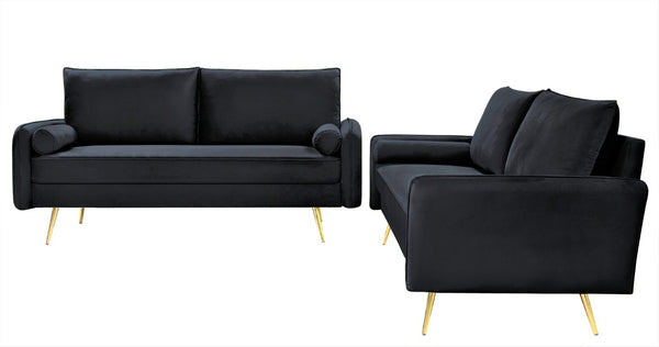 English Elm 2-Piece Velvet Sofa and Loveseat Set with Nailhead Trim Gold Legs Living Room Black B2735S00081