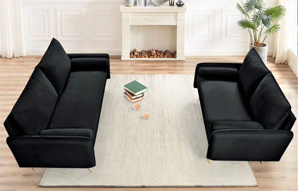 English Elm 2-Piece Velvet Sofa and Loveseat Set with Nailhead Trim Gold Legs Living Room Black B2735S00081