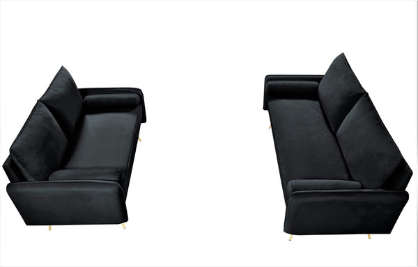 English Elm 2-Piece Velvet Sofa and Loveseat Set with Nailhead Trim Gold Legs Living Room Black B2735S00081